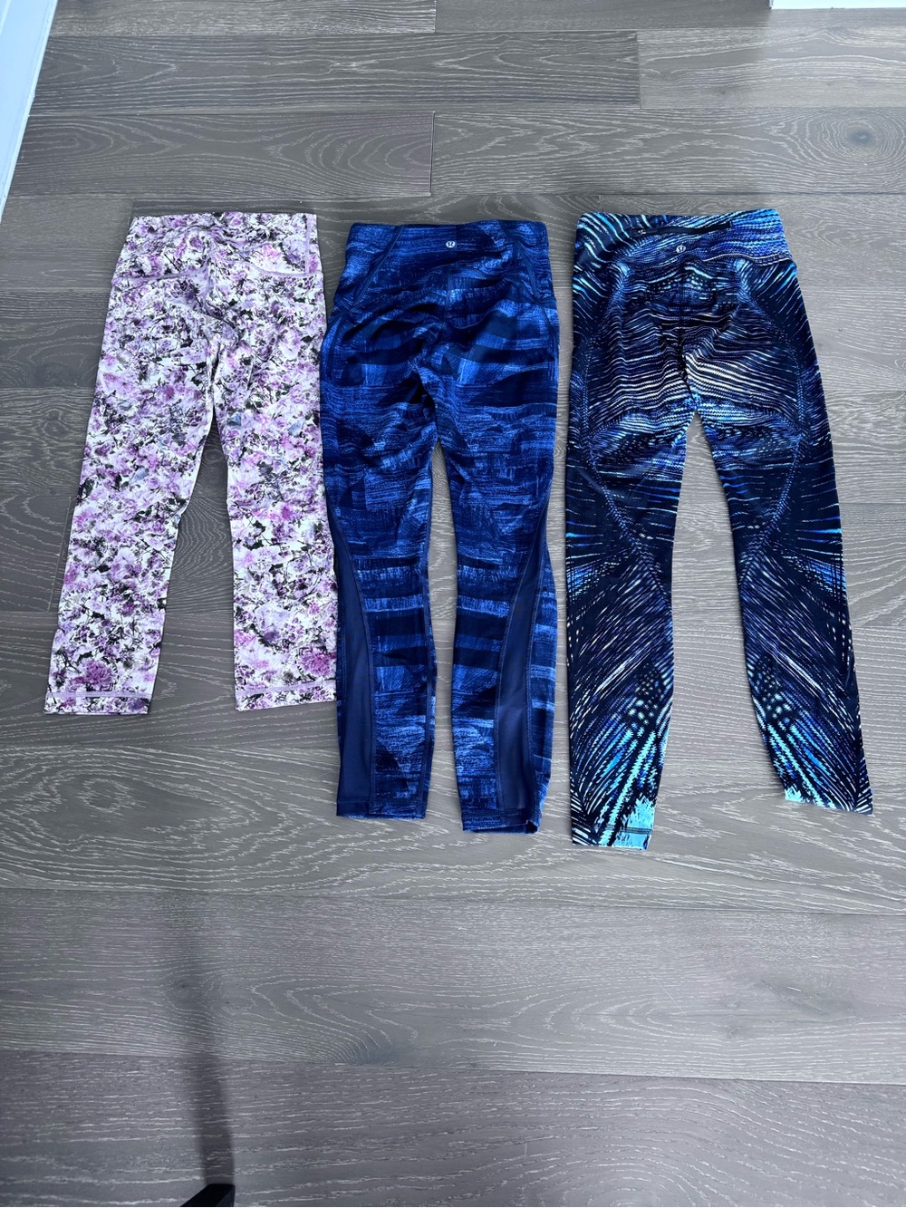 lululemon athletica women’s Leggings — Pink Floral & Blue Patterned Trio